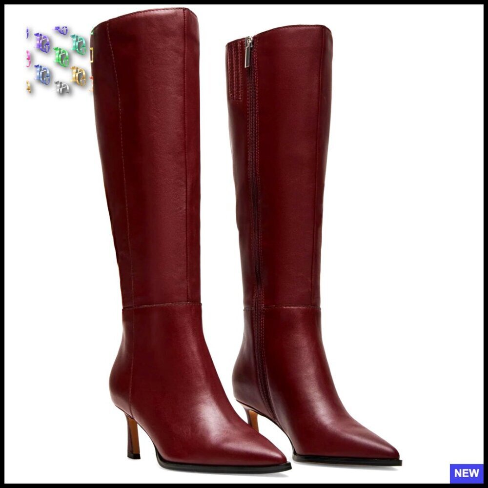 Knee High Boots Kitten Heel Pointed Toe Tall Boots Side Zipper Elegant Party